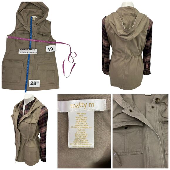 Workshop Republic Clothing Top Womens XS Plaid Hooded Pocket Jacket Vest Nature - Picture 7 of 13